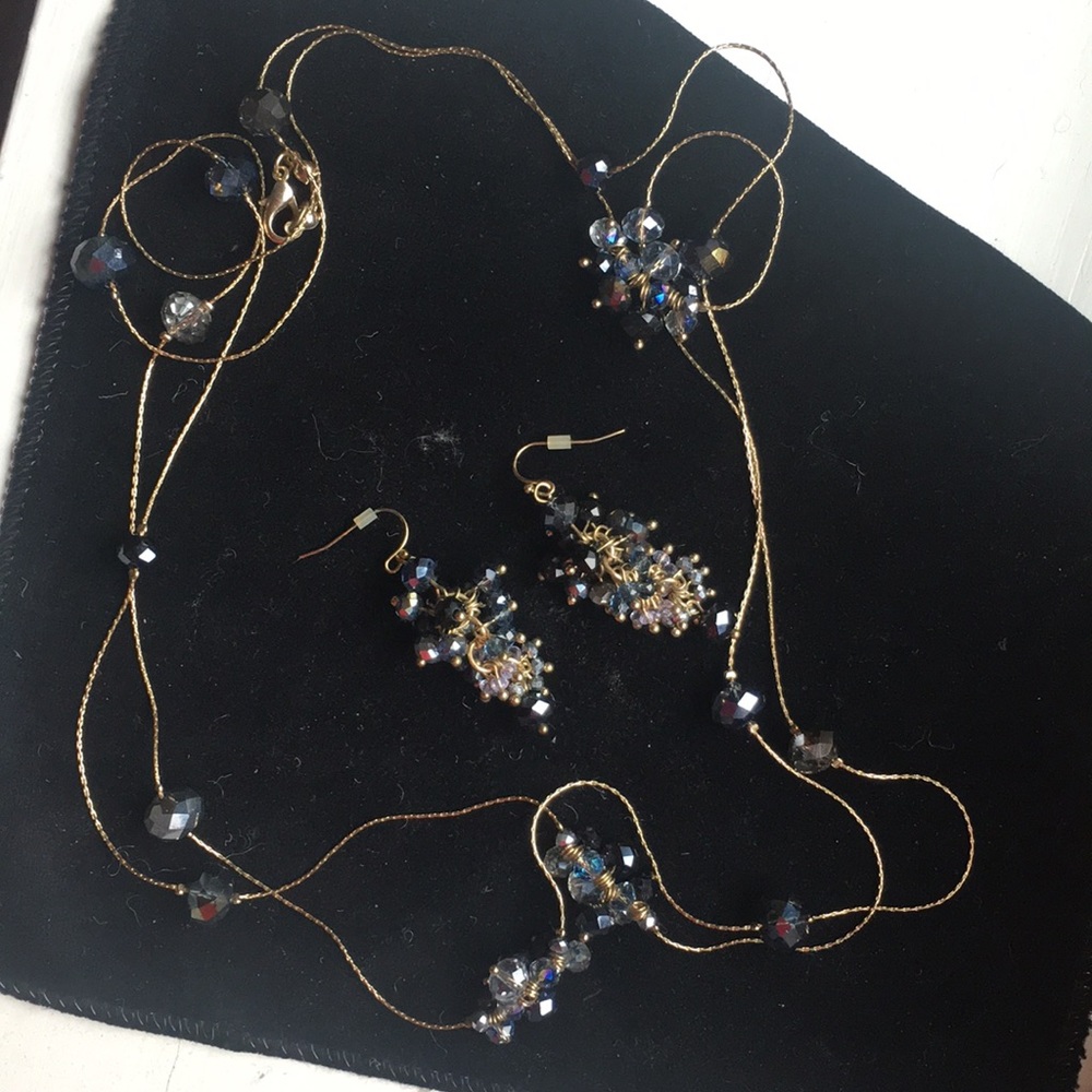 Double strand necklace & matching blue earrings